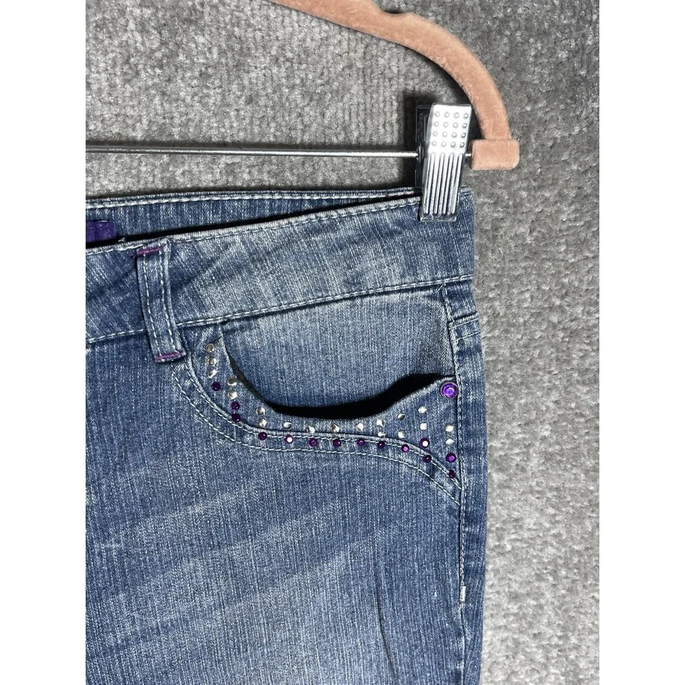 JOLT Jeans Girls‎ Size 16 Blue Bootcut BLING Beads Rhinestone PEACE Sign Pockets